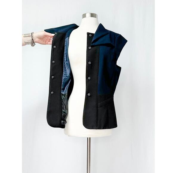 Navy & Black Structured Button Front Top size 14 Large - Picture 4 of 9